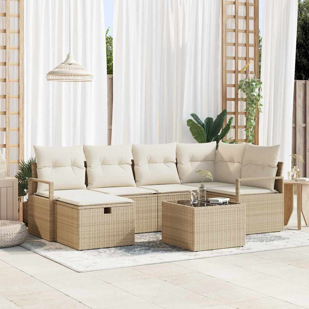 vidaXL Sofa Set mit Kissen 7 pcs Beige und Creme Poly-Rattan