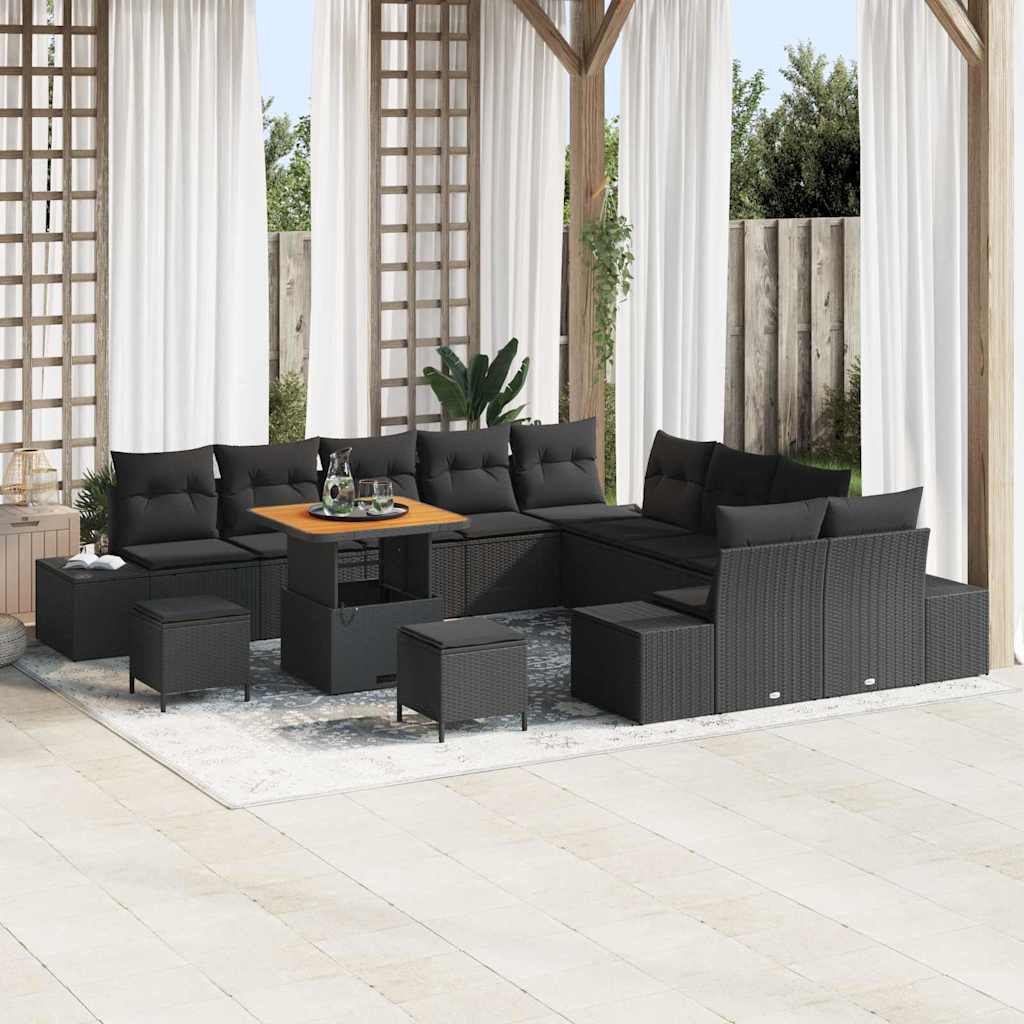 vidaXL Garten-Sofa-Set mit Kissen 13 pcs Schwarz 80 x 80 x 71 cm