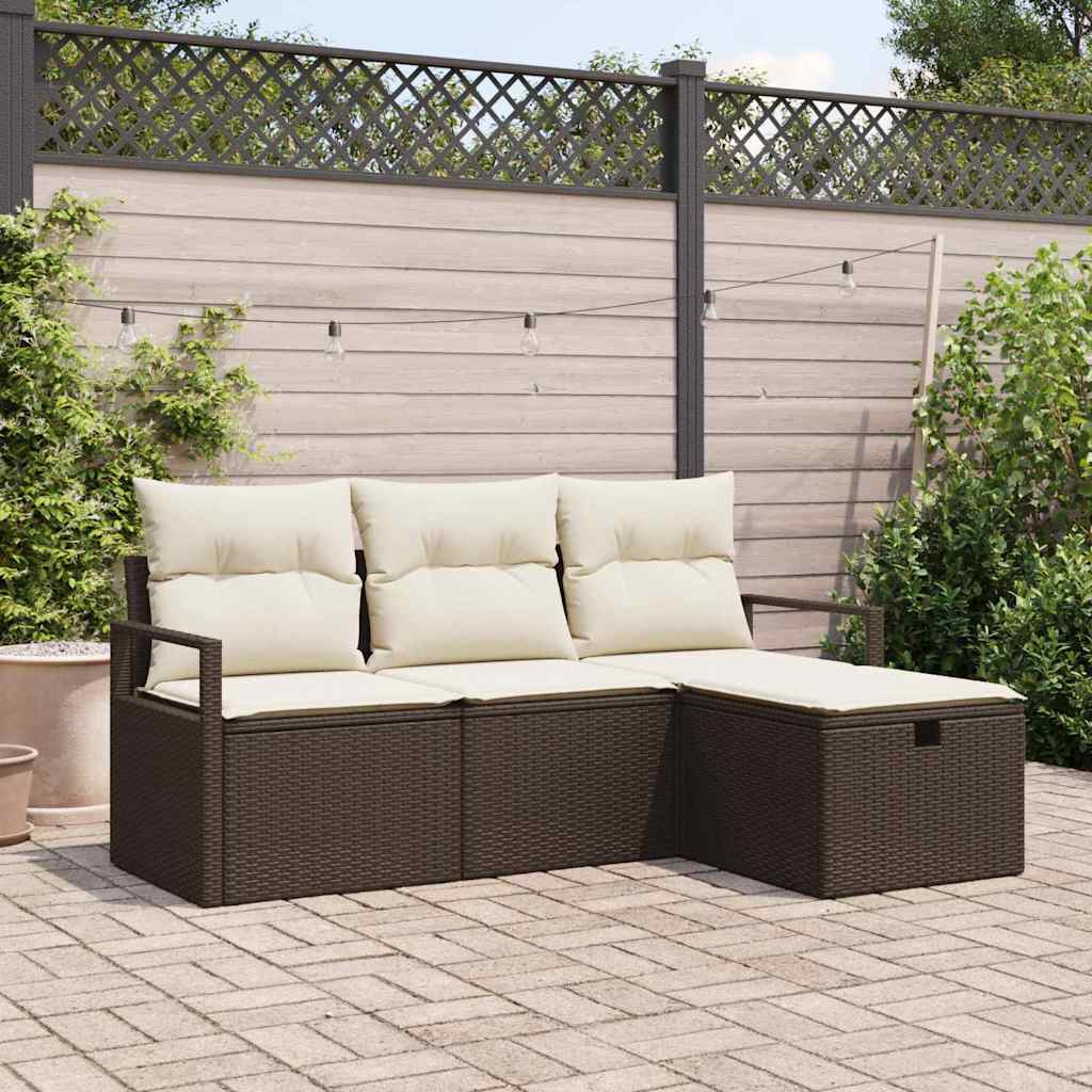 vidaXL Sofa Set mit Kissen 4 pcs Braun und Creme Poly-Rattan