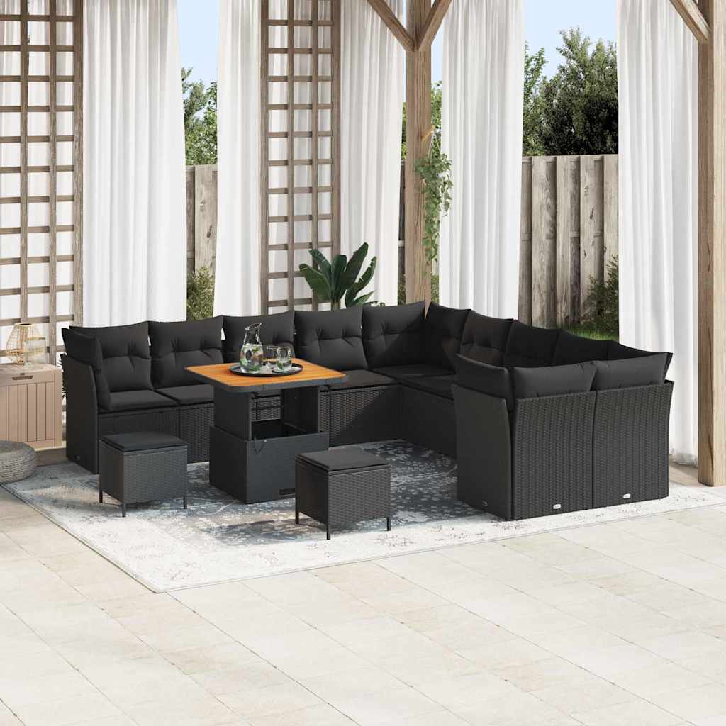 vidaXL Garten-Sofa-Set mit Kissen 13 pcs Schwarz 80 x 80 x 71 cm