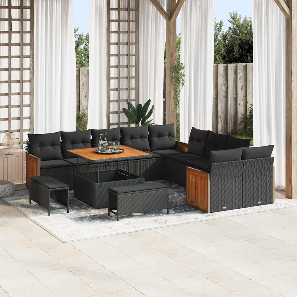 vidaXL Garten-Sofa-Set mit Kissen 13 pcs Schwarz 100 x 100 x 71 cm