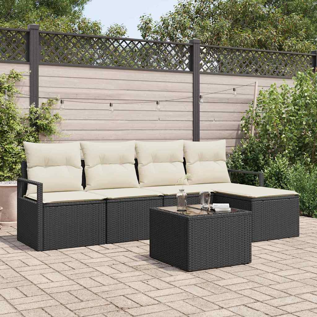 vidaXL Sofa Set mit Kissen 6 pcs Schwarz Poly Rattan