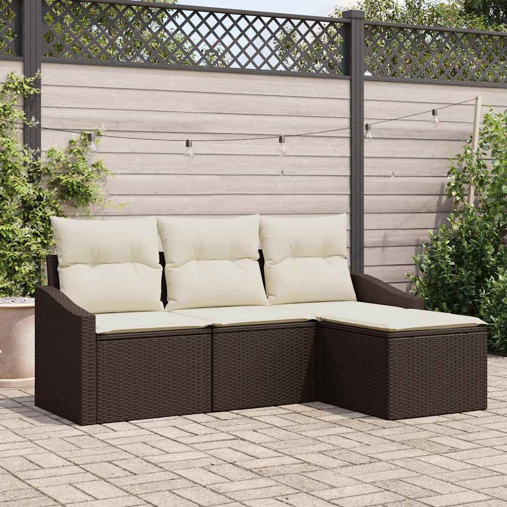 vidaXL Sofa Set mit Kissen 4 pcs Braun Poly-Rattan