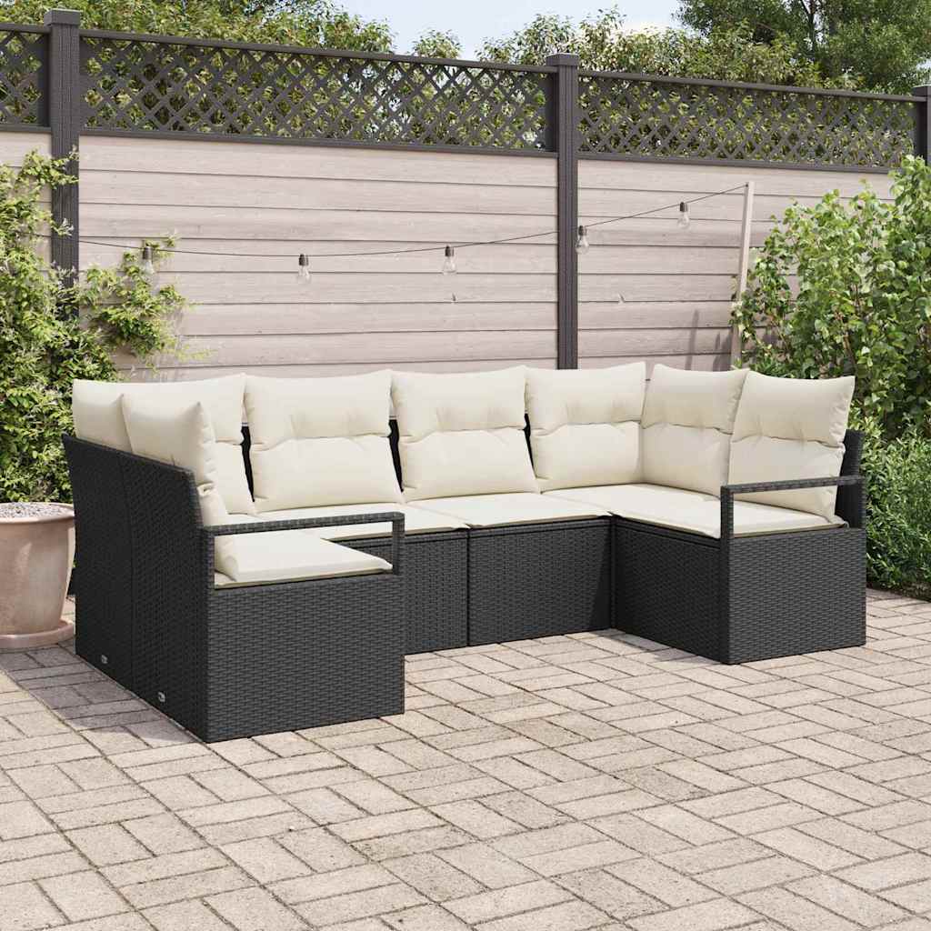 vidaXL Sofa Set mit Kissen 6 pcs Schwarz Poly Rattan
