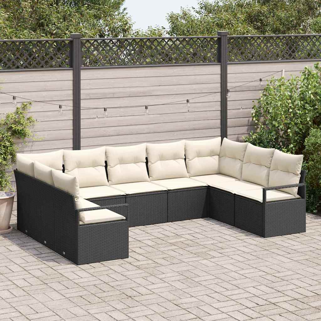 vidaXL Sofa Set mit Kissen 9 pcs Schwarz Poly Rattan