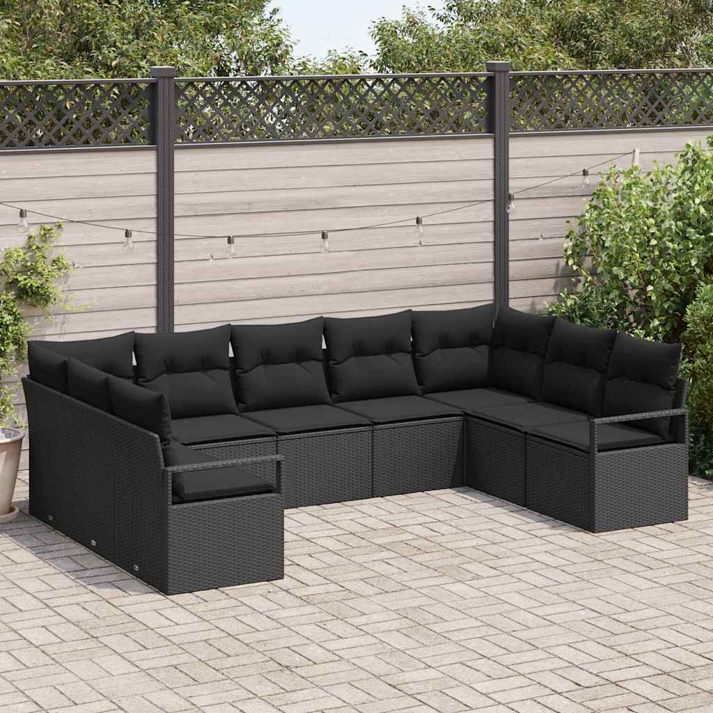 vidaXL Sofa Set mit Kissen 9 pcs Schwarz Poly Rattan