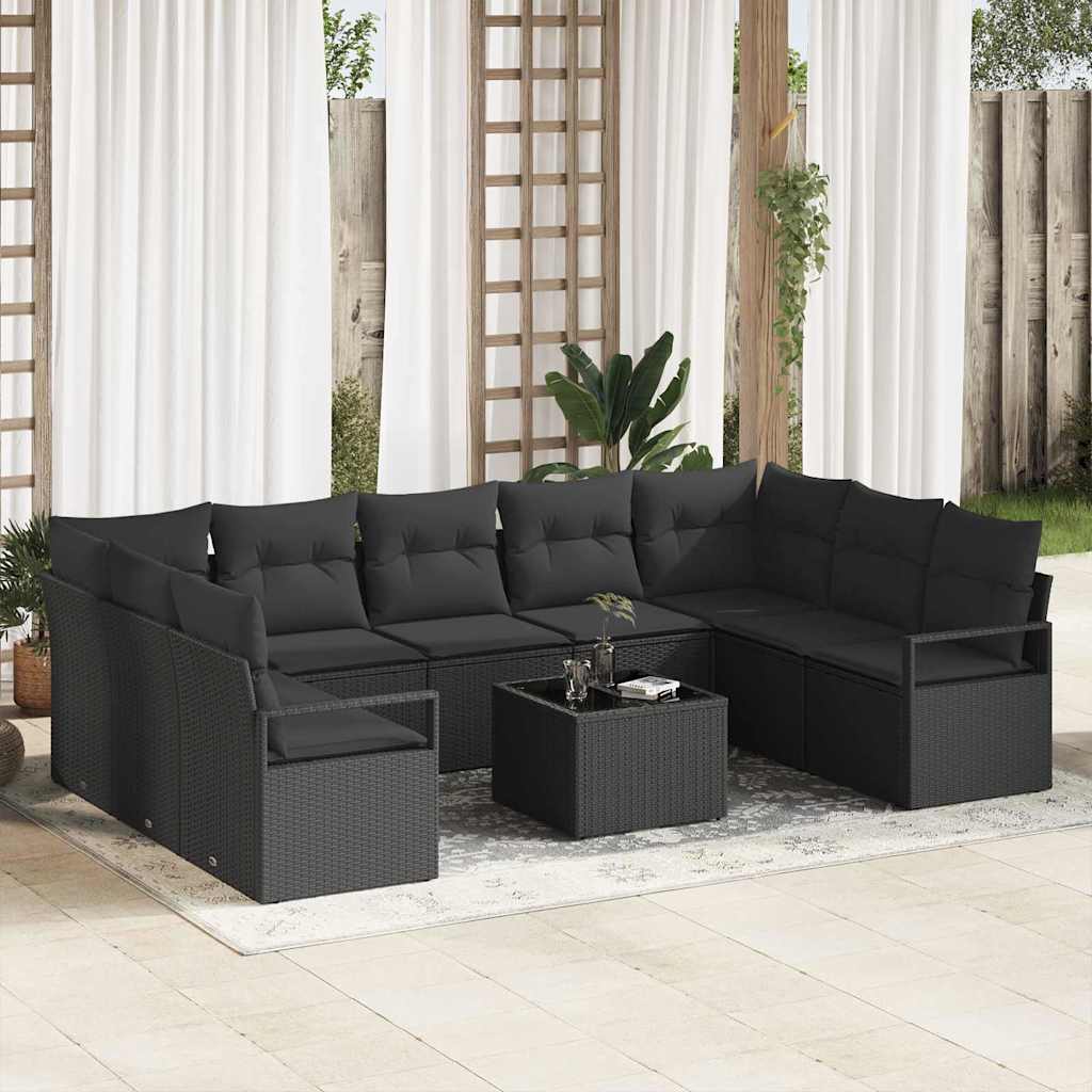 vidaXL Sofa Set mit Kissen 10 pcs Schwarz Poly-Rattan