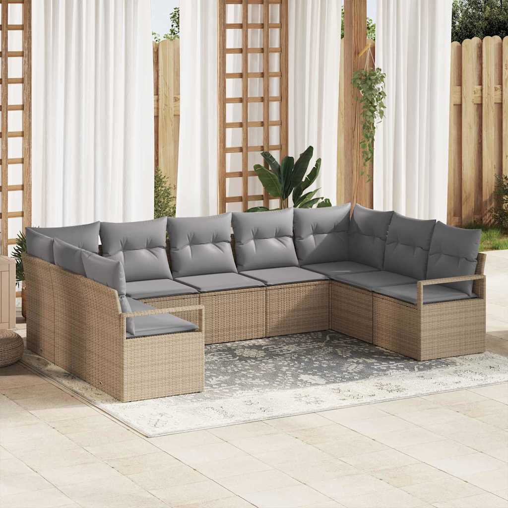 vidaXL Sofa Set mit Kissen 9 pcs Beige Poly Rattan