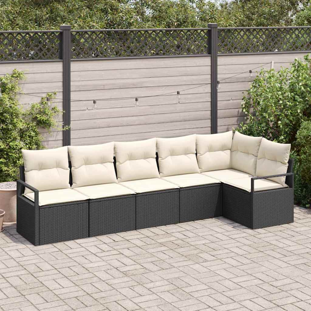 vidaXL Sofa Set mit Kissen 6 pcs Schwarz und Creme Poly-Rattan
