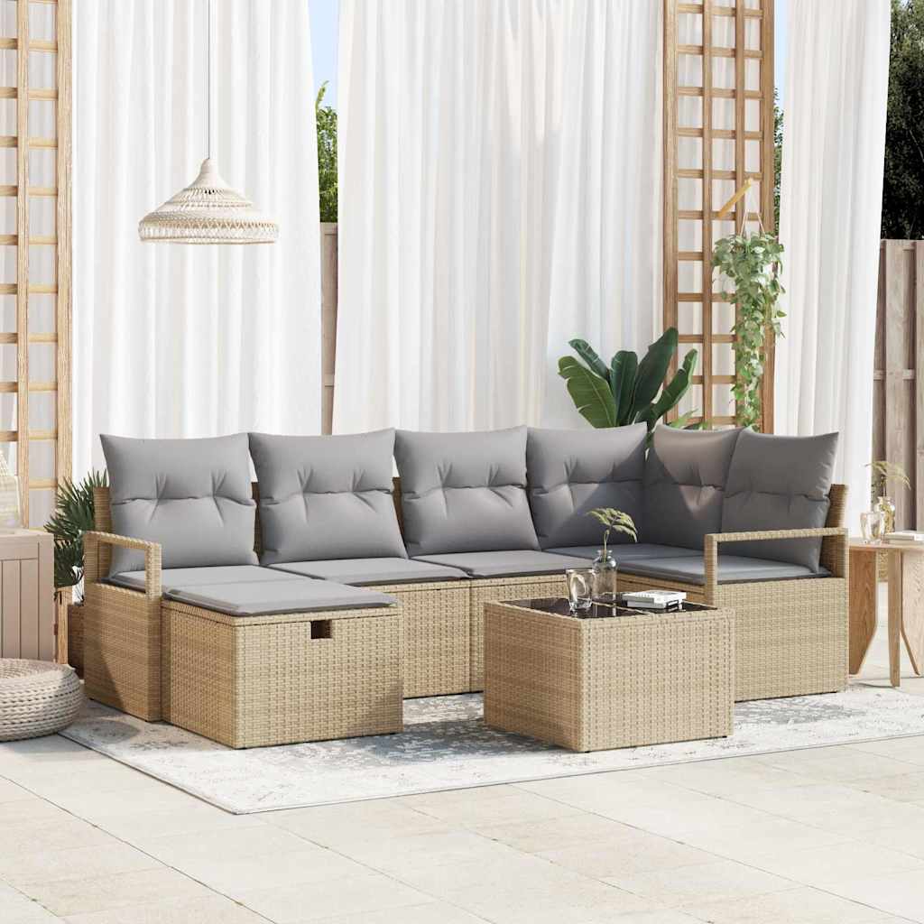 vidaXL Sofa Set mit Kissen 7 pcs Beige und Hellgrau Poly-Rattan