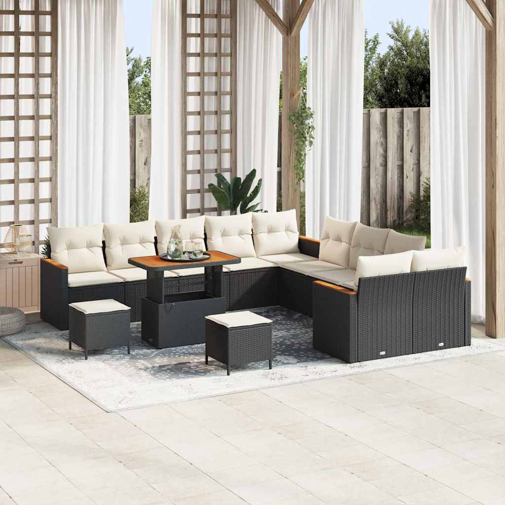 vidaXL Garten-Sofa-Set mit Kissen 13 pcs Schwarz Poly Rattan