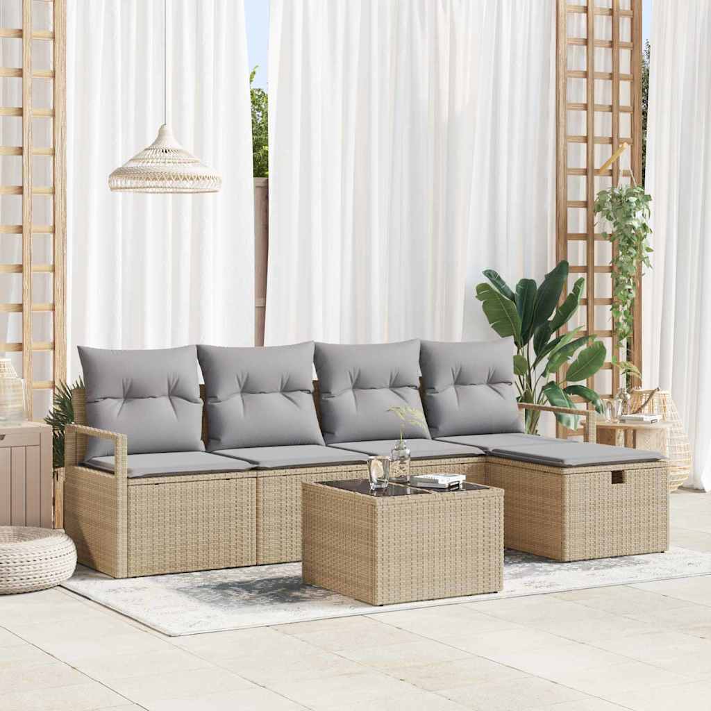 vidaXL Sofa Set mit Kissen mit Speicher Beige und Hellgrau Poly-Rattan