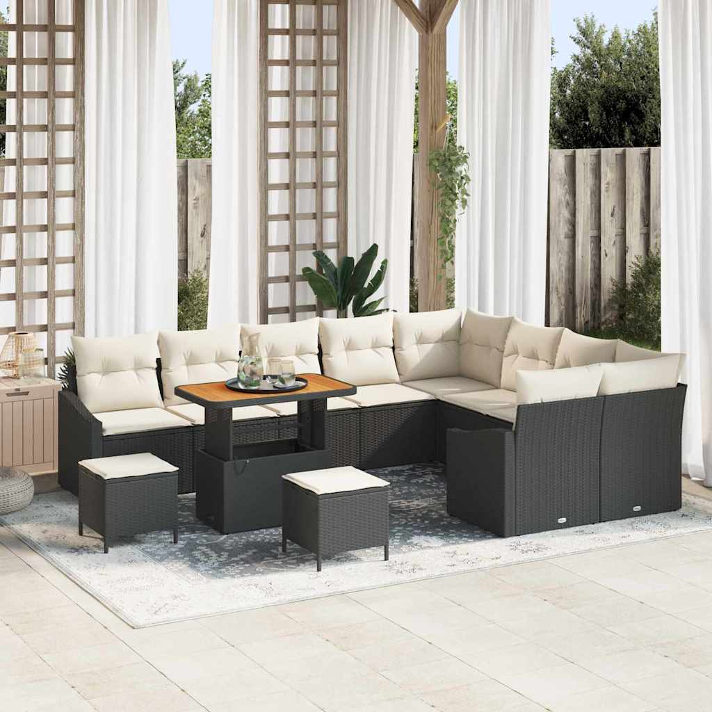 vidaXL Garten-Sofa-Set mit Kissen 12 pcs Schwarz Poly Rattan