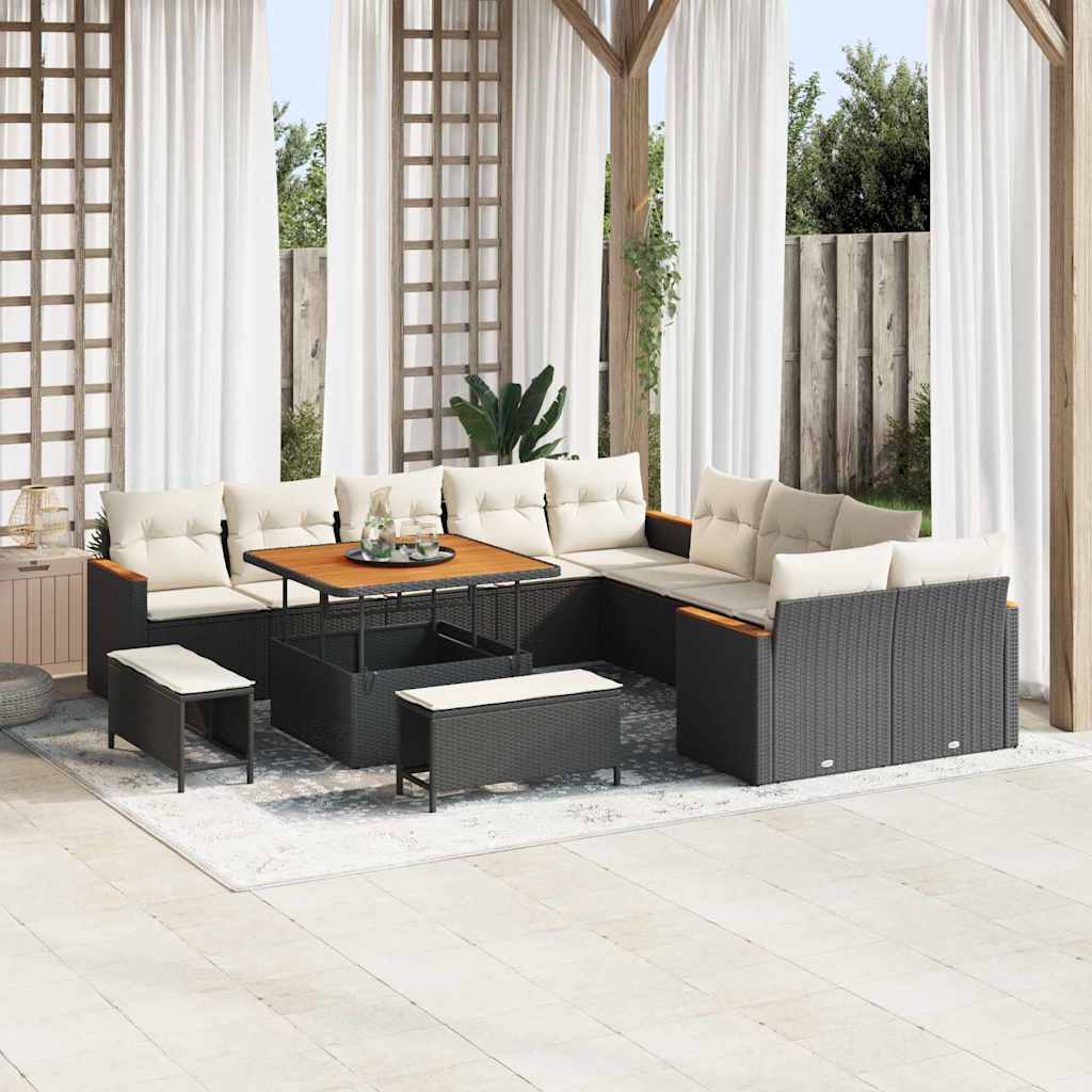 vidaXL Garten-Sofa-Set mit Kissen 13 pcs Schwarz Poly Rattan