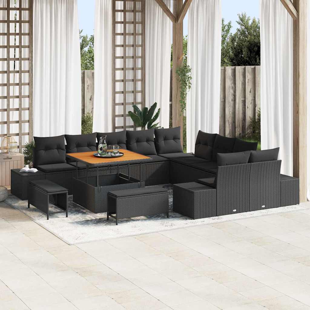 vidaXL Garten-Sofa-Set mit Kissen 13 pcs Schwarz 100 x 100 x 71 cm