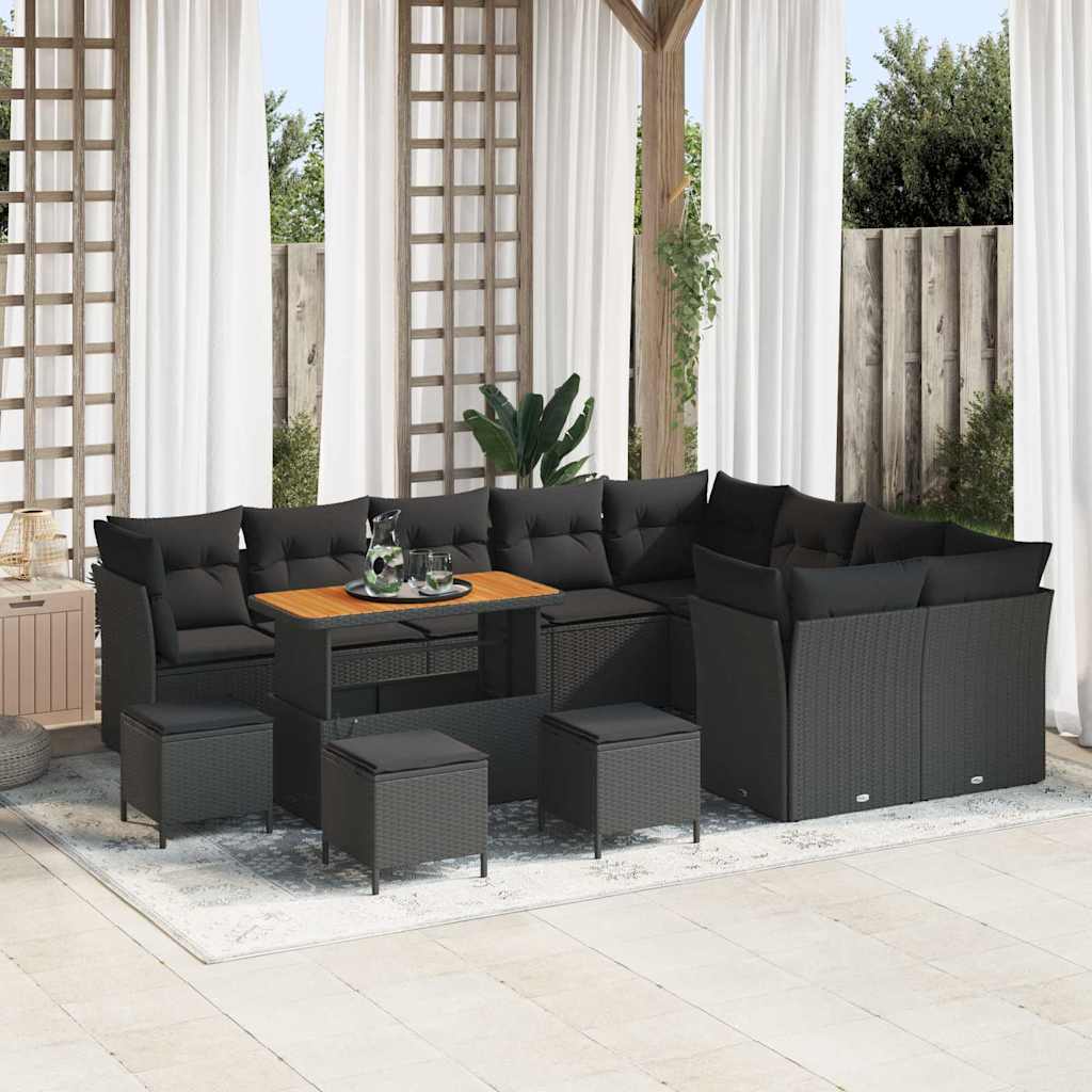 vidaXL Garten-Sofa-Set mit Kissen 13 pcs Schwarz 110 x 55 x 71 cm