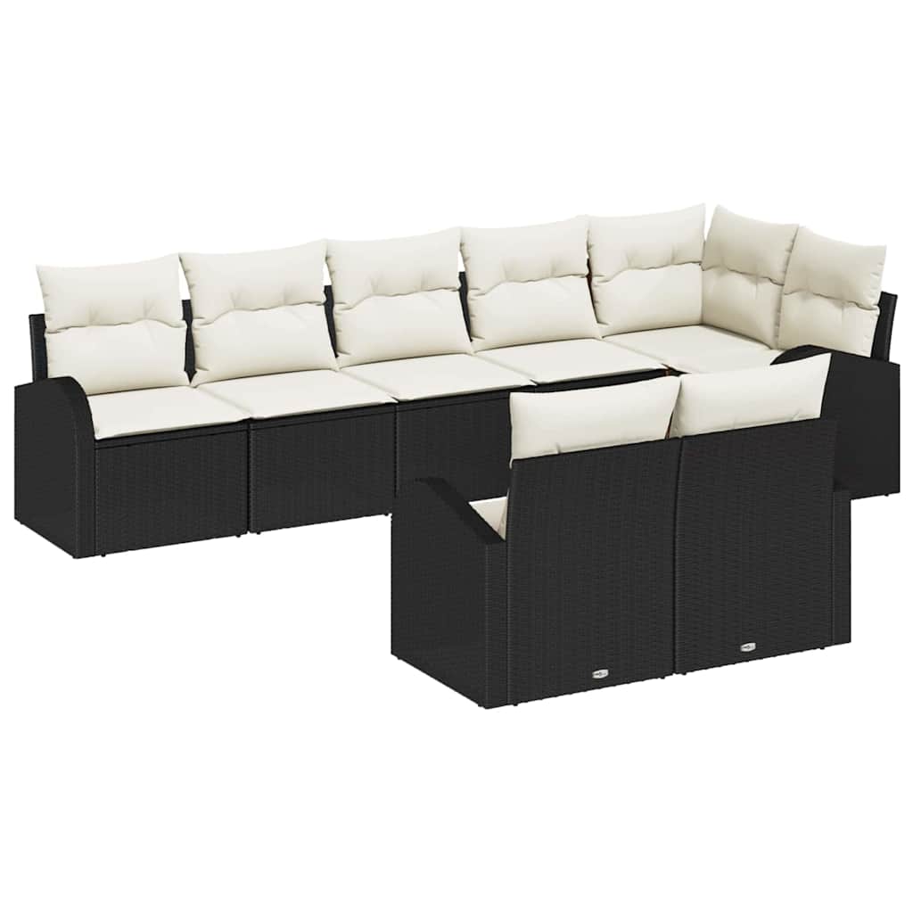 vidaXL Sofa Set mit Kissen 8 pcs Schwarz und Weiß Poly-Rattan