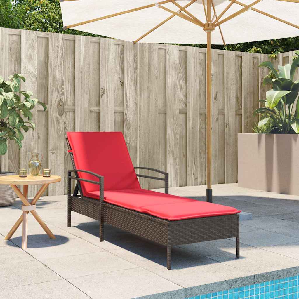 vidaXL Sonnenliege mit Kissen Braun 63x200x81 cm Poly Rattan