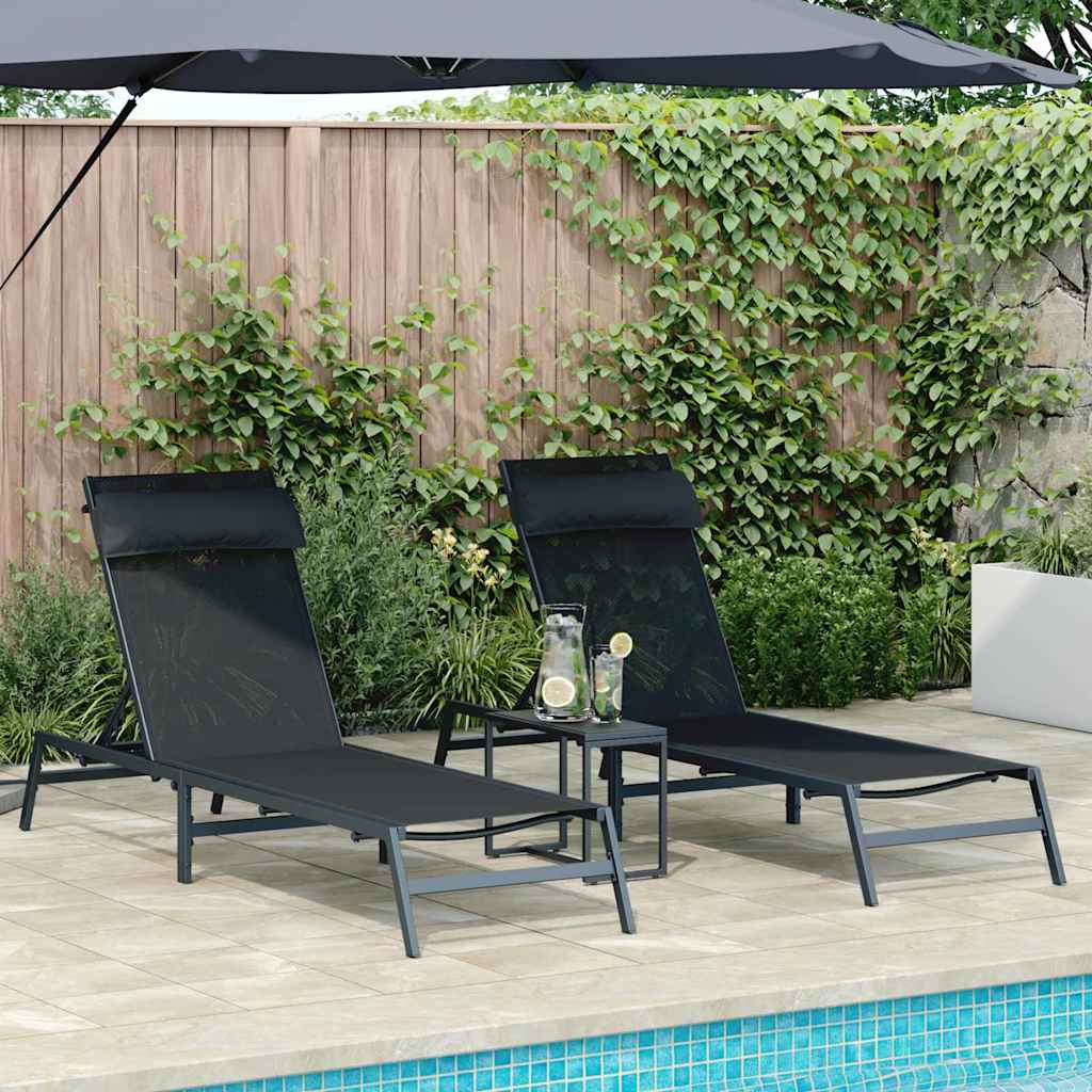 vidaXL Sonnenliegen mit Tisch 2-Person 3 pcs Schwarz und Anthrazit