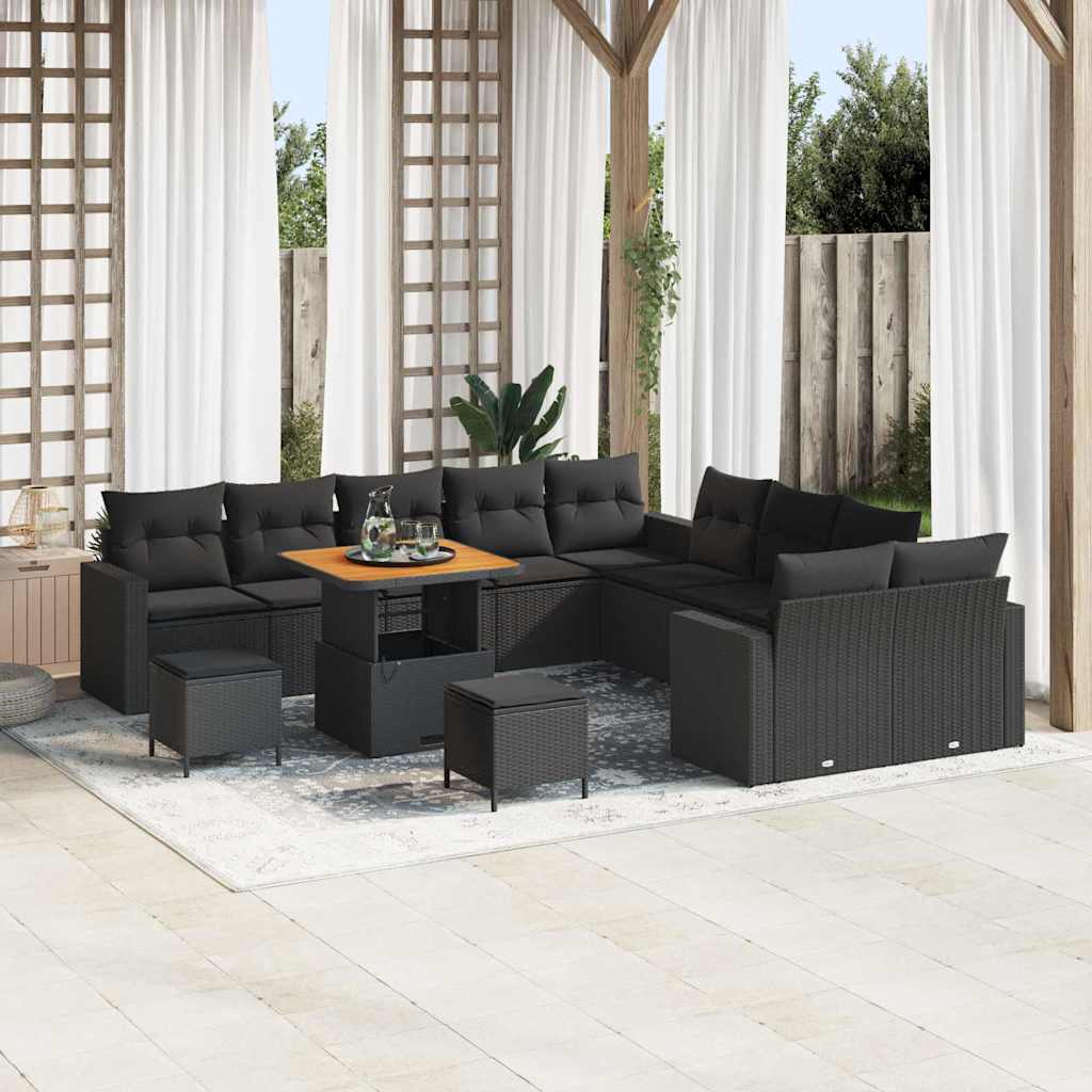vidaXL Garten-Sofa-Set mit Kissen 13 pcs Schwarz 80 x 80 x 71 cm