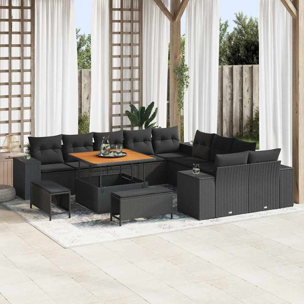vidaXL Garten-Sofa-Set mit Kissen 13 pcs Schwarz 100 x 100 x 71 cm