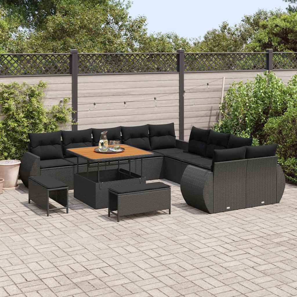 vidaXL Garten-Sofa-Set mit Kissen 13 pcs Schwarz 100 x 100 x 71 cm