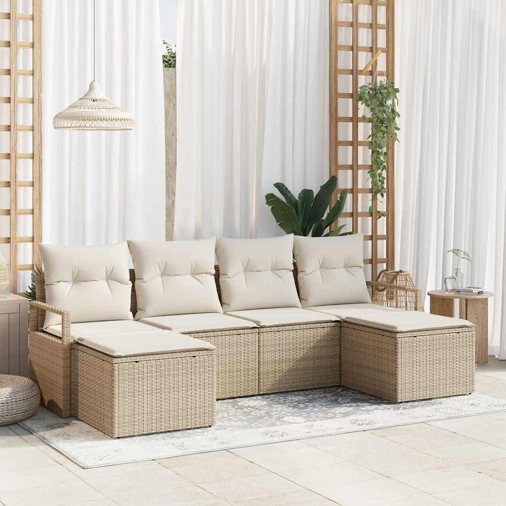 vidaXL Sofa Set mit Kissen 6 pcs Beige Poly Rattan