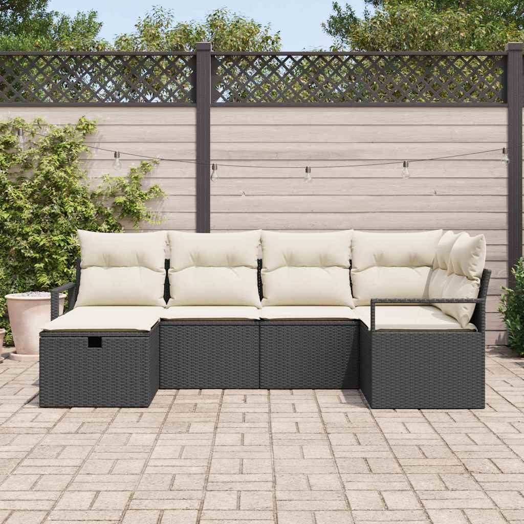 vidaXL Sofa Set mit Kissen mit Speicher Schwarz und Creme Poly-Rattan - Image 3