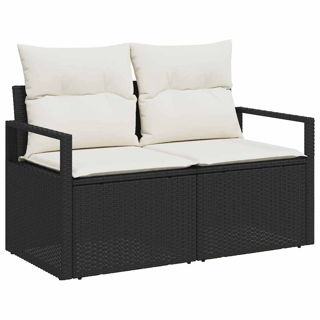 vidaXL Sofa Set mit Kissen mit Speicher Schwarz und Creme Poly-Rattan - Image 4
