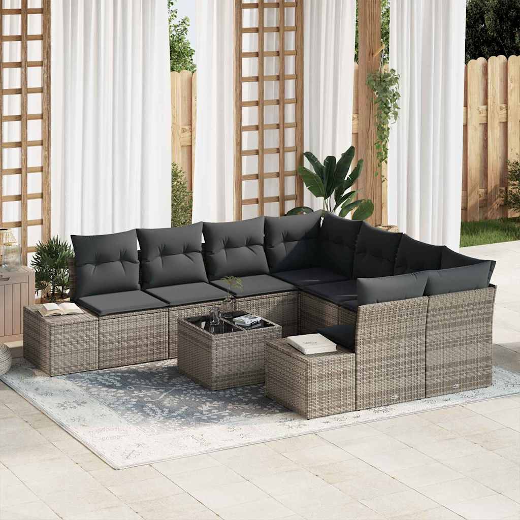 vidaXL Sofa Set mit Kissen 9 pcs Grau Poly Rattan