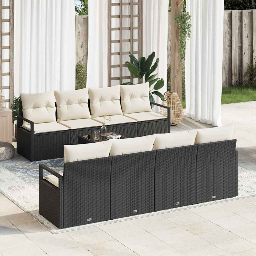 vidaXL Sofa Set mit Kissen 9 pcs Schwarz und Creme Poly-Rattan