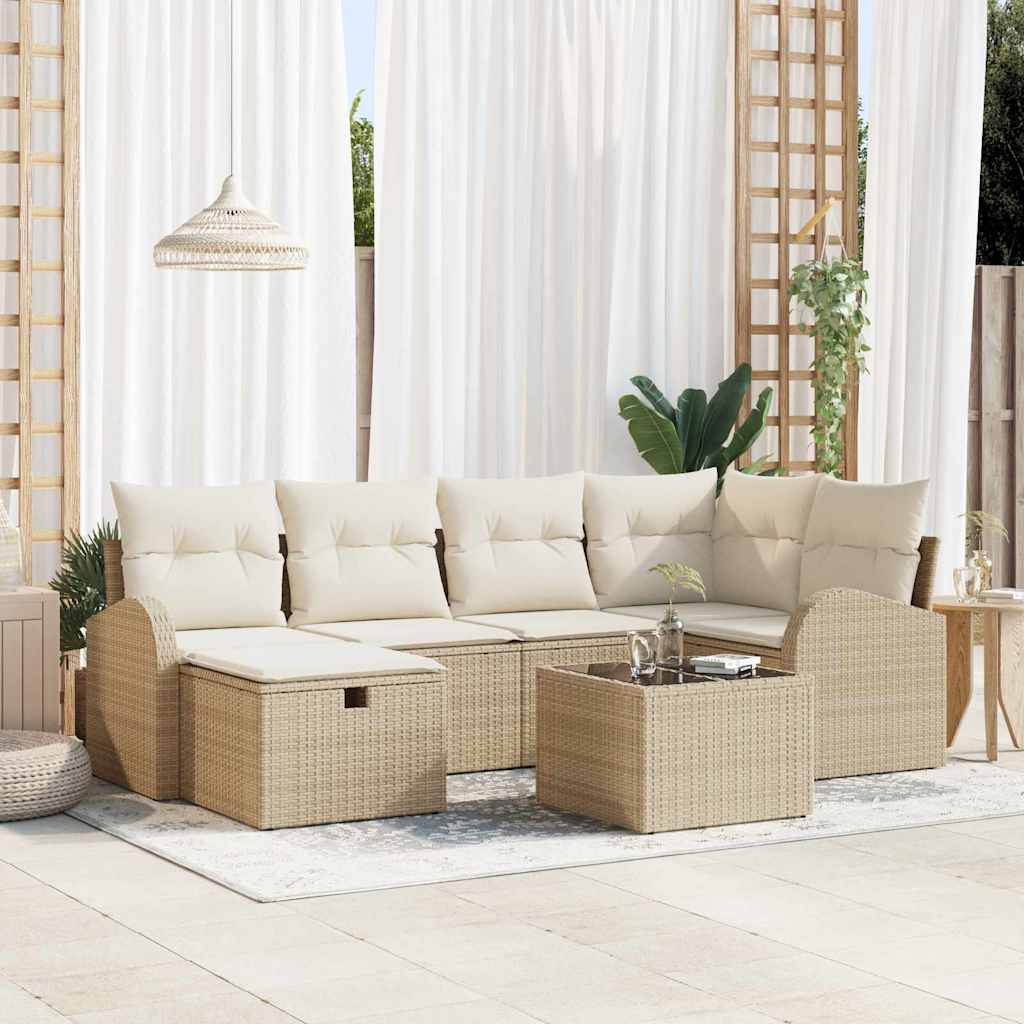 vidaXL Sofa Set mit Kissen 7 pcs Beige und Creme Poly-Rattan