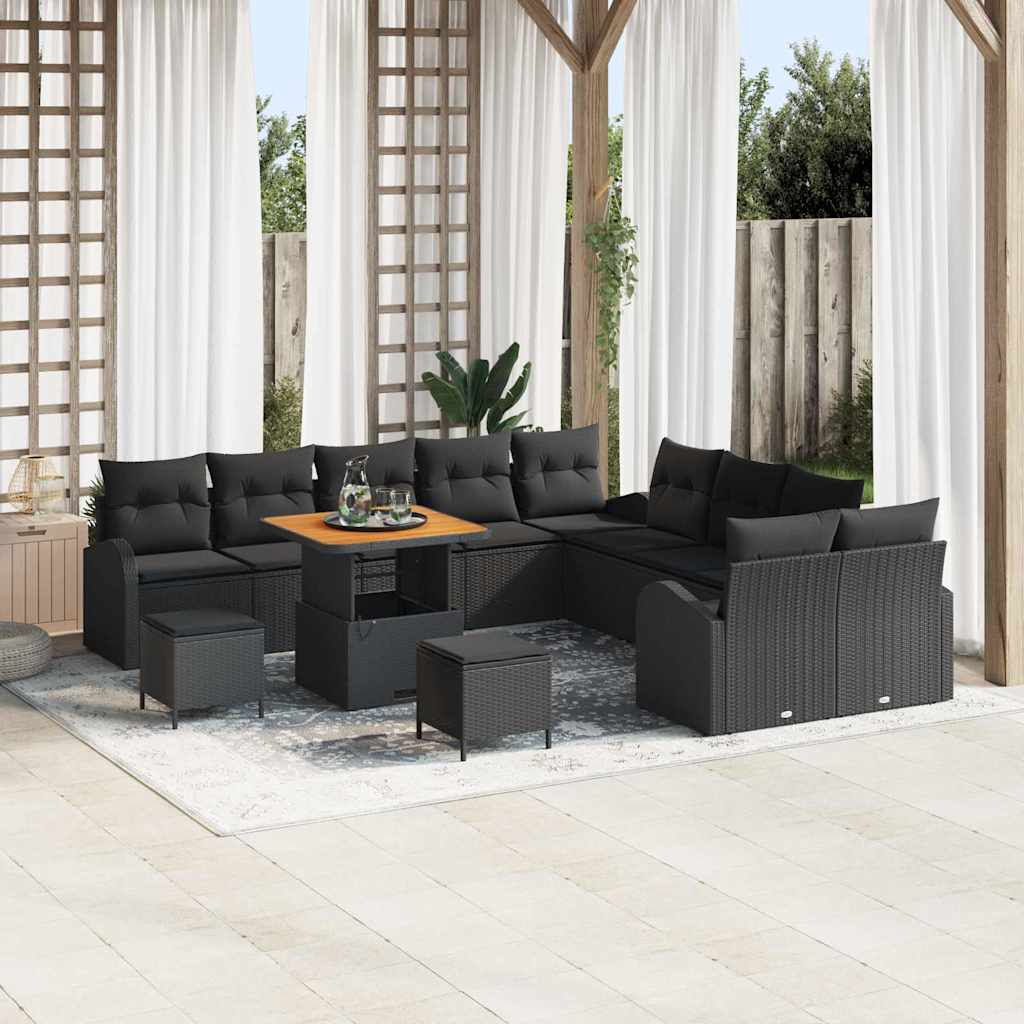 vidaXL Garten-Sofa-Set mit Kissen 13 pcs Schwarz 80 x 80 x 71 cm