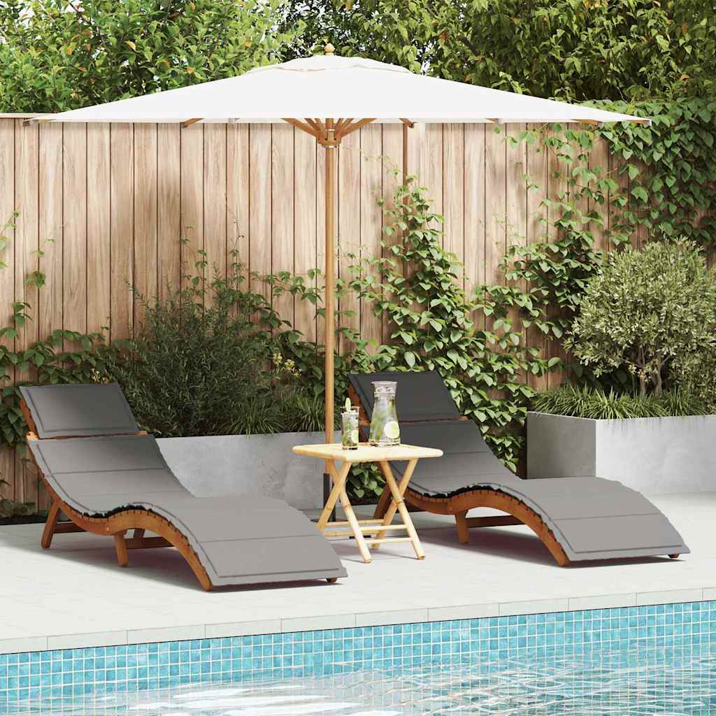 vidaXL Sonnenliege 2 pcs Grau 184 x 55 x 64cm Massivholz Akazie