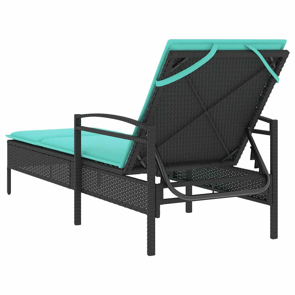 vidaXL Sonnenliege mit Kissen Schwarz 63 x 200 x 81 cm Poly Rattan - Image 5