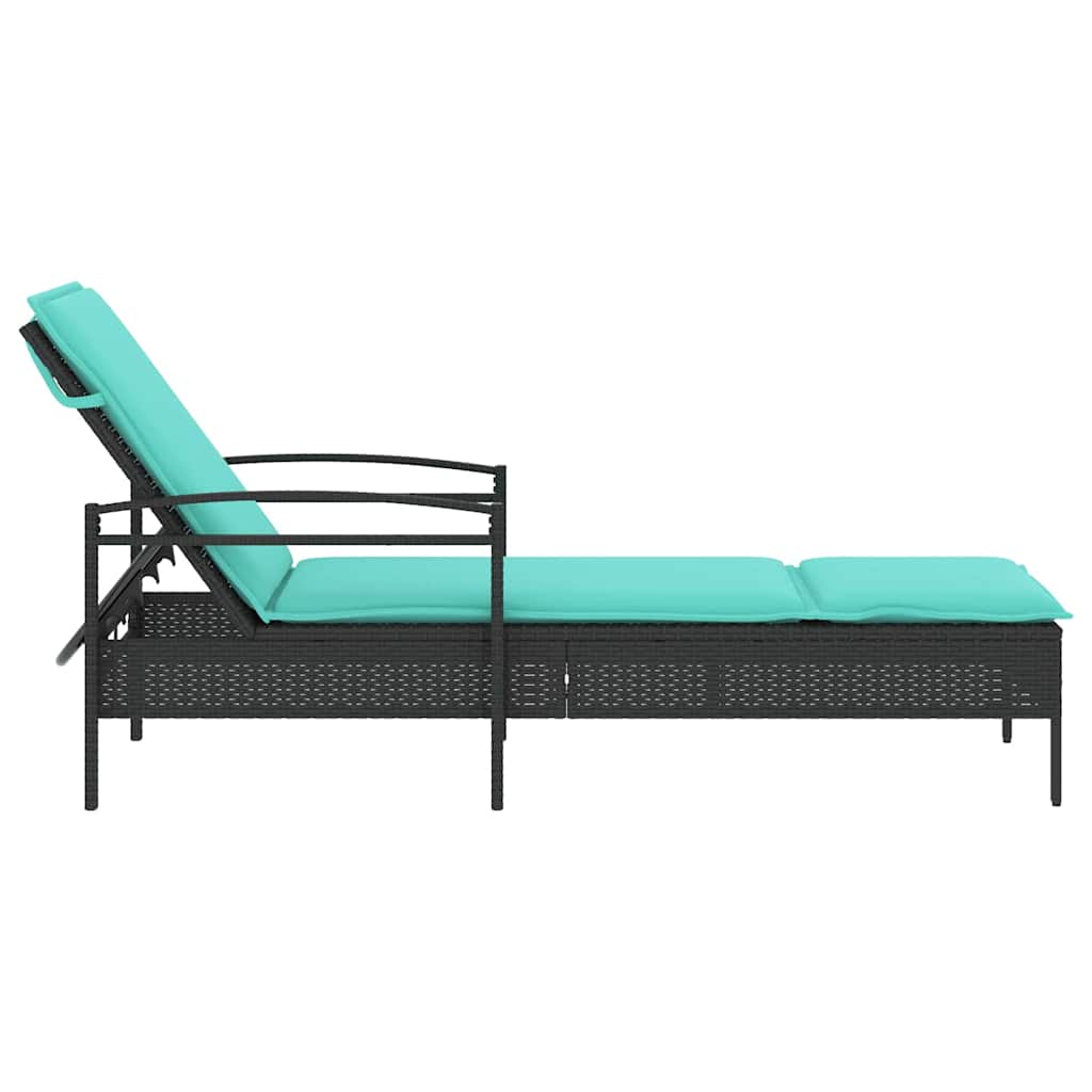 vidaXL Sonnenliege mit Kissen Schwarz 63 x 200 x 81 cm Poly Rattan - Image 4