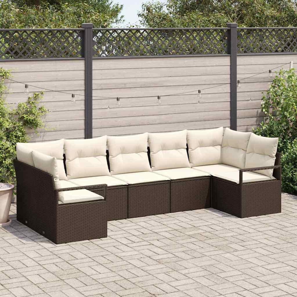 vidaXL Sofa Set mit Kissen 7 pcs Braun Poly Rattan
