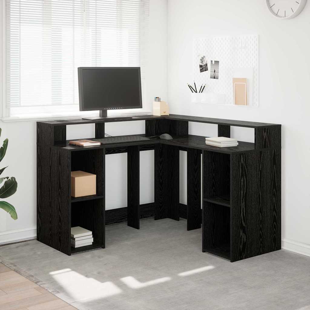 vidaXL Schreibtisch mit Regal Schwarz Eichen-Optik 130 x 130 x 91 cm