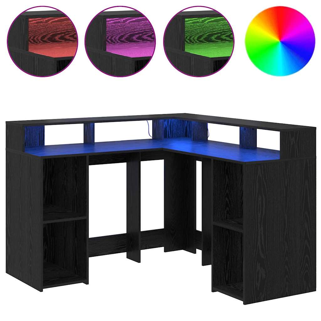 vidaXL Schreibtisch mit Regal Schwarz Eichen-Optik 130 x 130 x 91 cm - Image 4