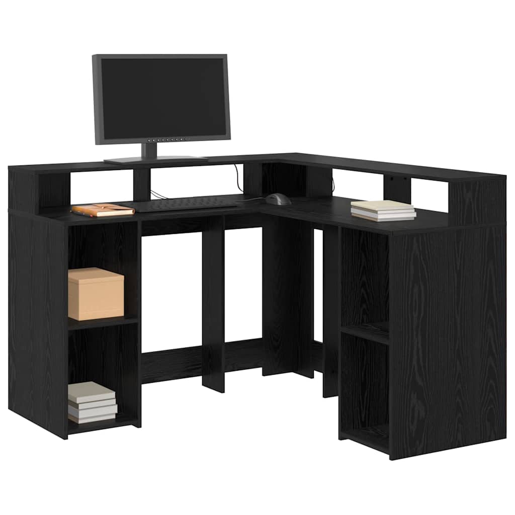 vidaXL Schreibtisch mit Regal Schwarz Eichen-Optik 130 x 130 x 91 cm - Image 3