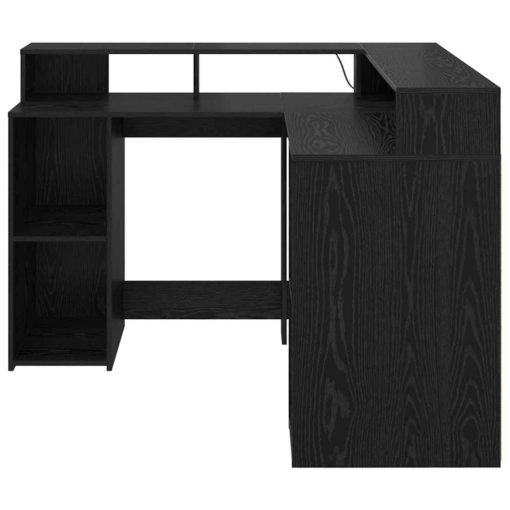 vidaXL Schreibtisch mit Regal Schwarz Eichen-Optik 130 x 130 x 91 cm - Image 5