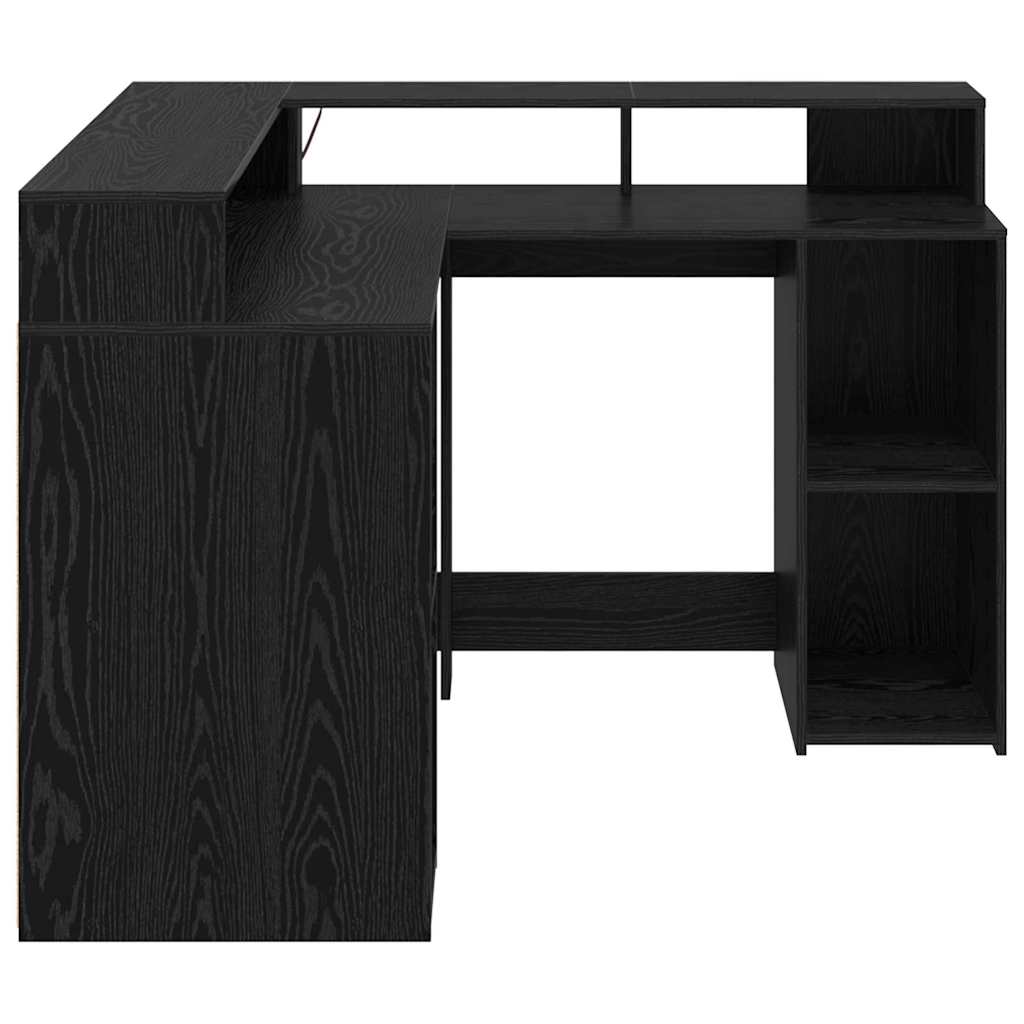 vidaXL Schreibtisch mit Regal Schwarz Eichen-Optik 130 x 130 x 91 cm - Image 6