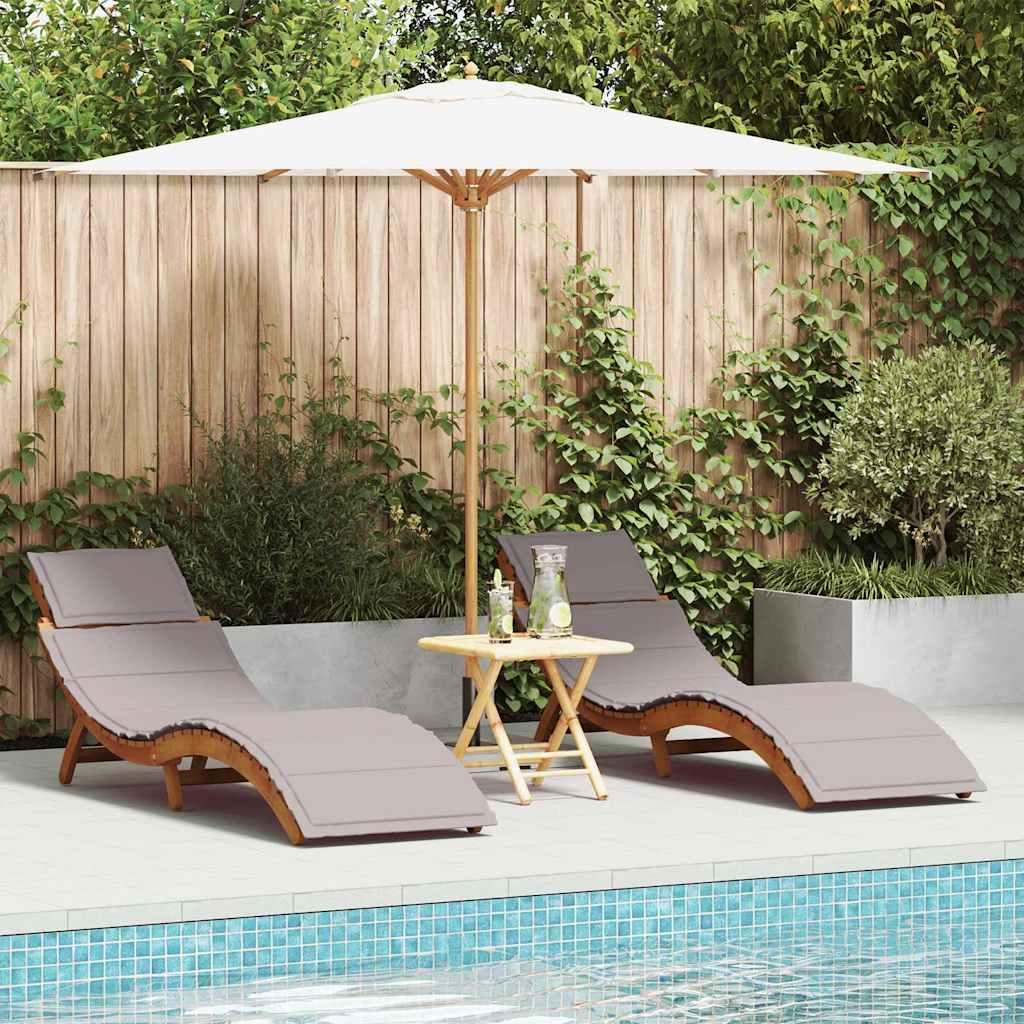 vidaXL Sonnenliege 2 pcs Taupe 184 x 55 x 64cm Massivholz Akazie