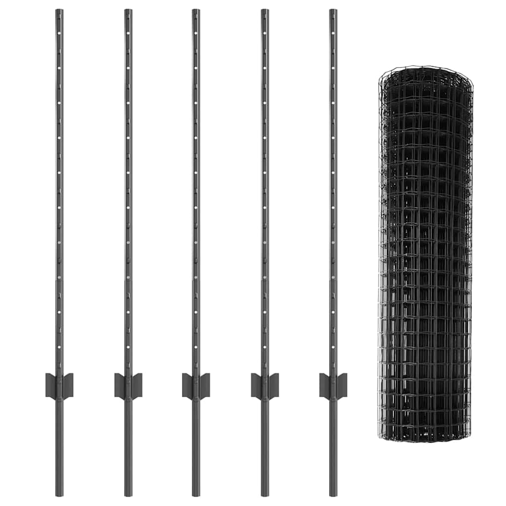 vidaXL Zaun mit Pfosten Grau 1 x 10 m Stahl - Image 4