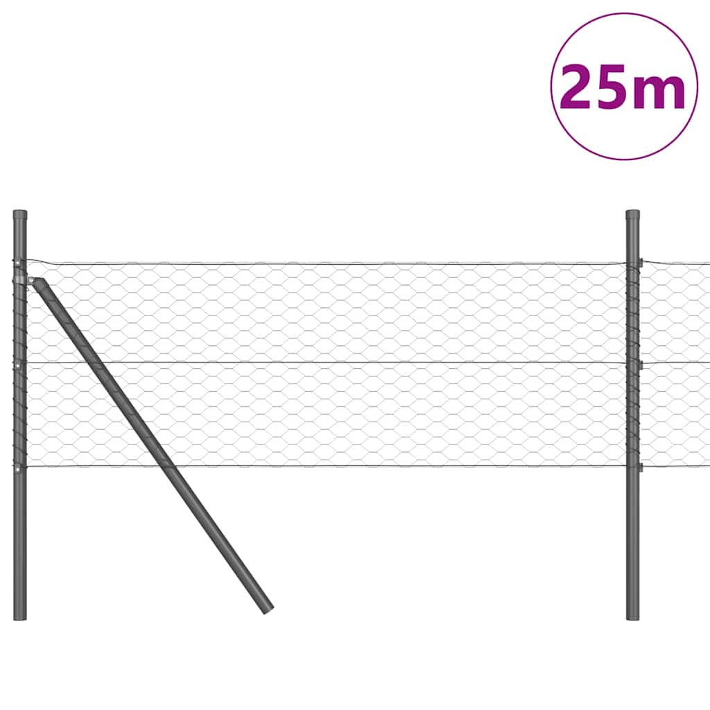 vidaXL Zaun mit Pfosten Grau 0,4 x 25 m PVC-beschichteter Stahl - Image 3