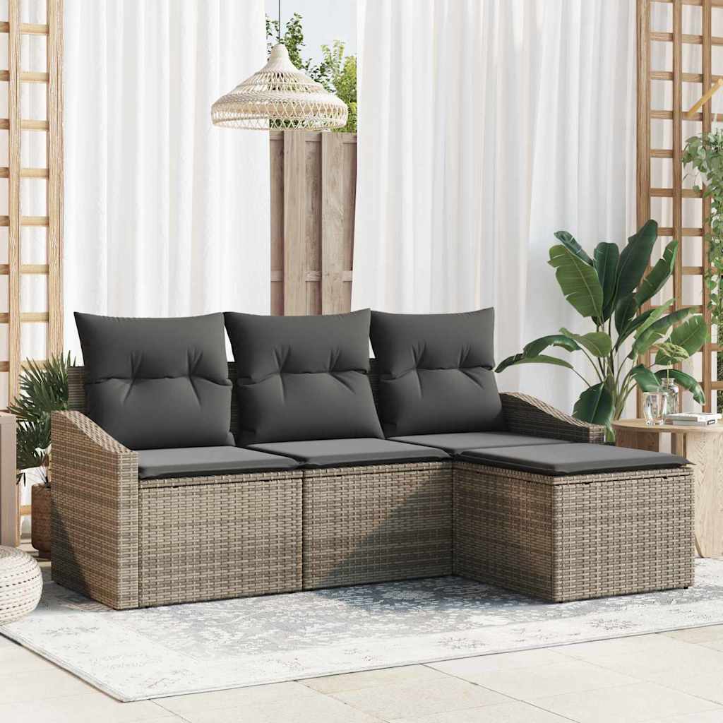 vidaXL Sofa Set mit Kissen 4 pcs Grau Poly Rattan