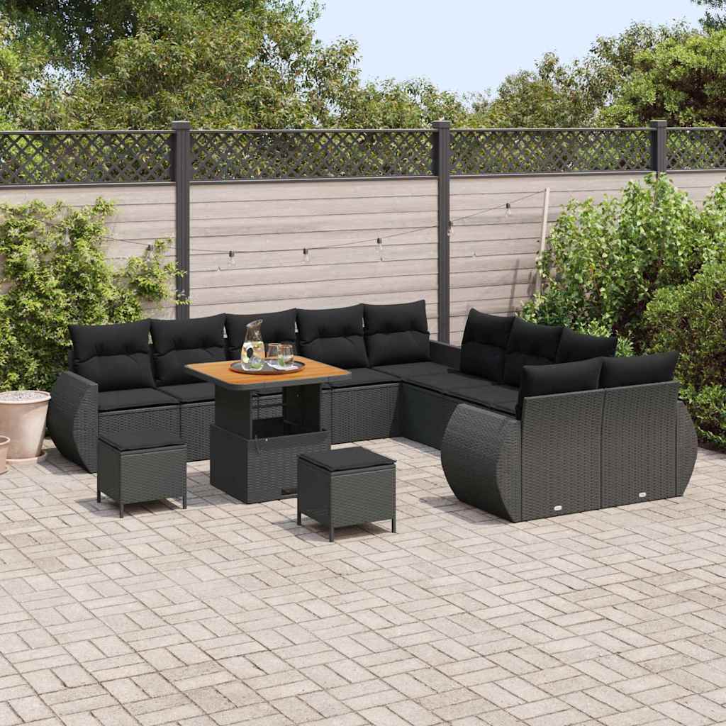 vidaXL Garten-Sofa-Set mit Kissen 13 pcs Schwarz 80 x 80 x 71 cm