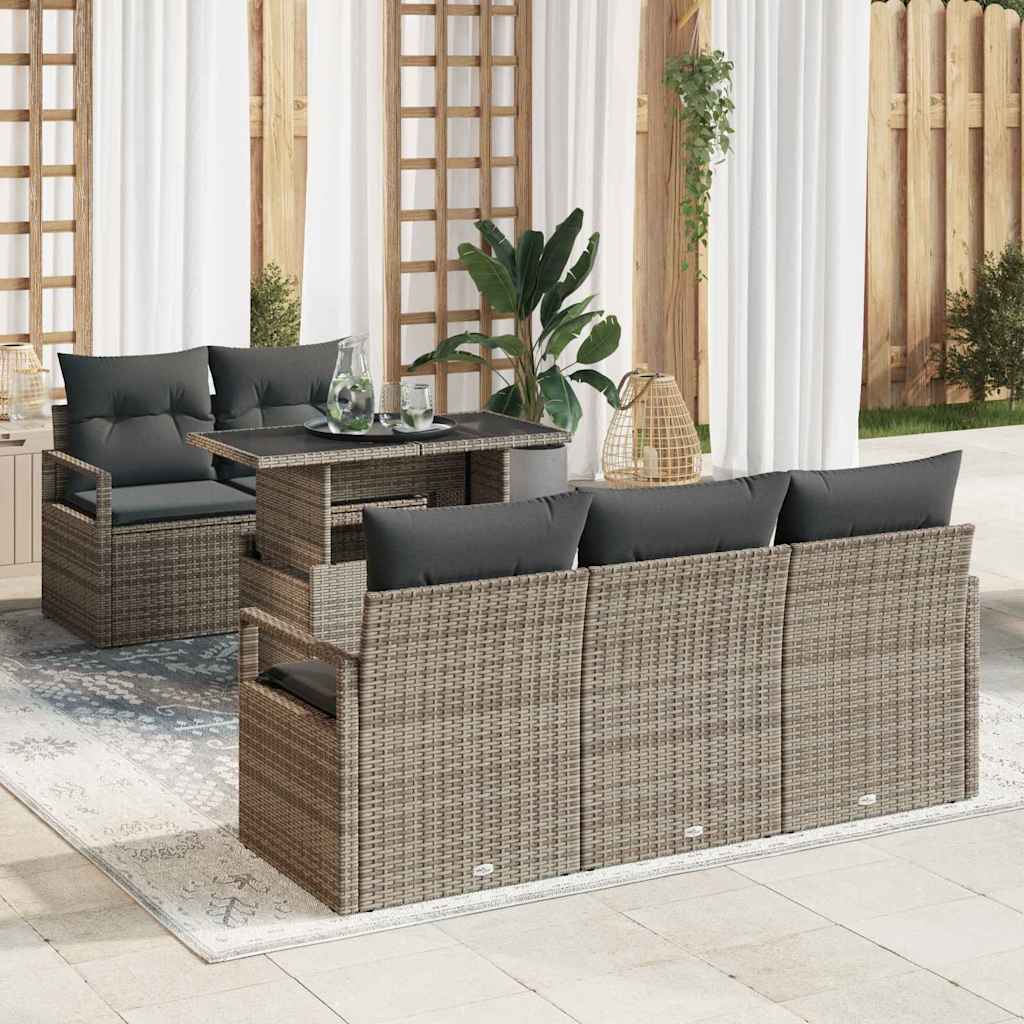 vidaXL Sofa Set mit Kissen 6 pcs Grau Poly-Rattan