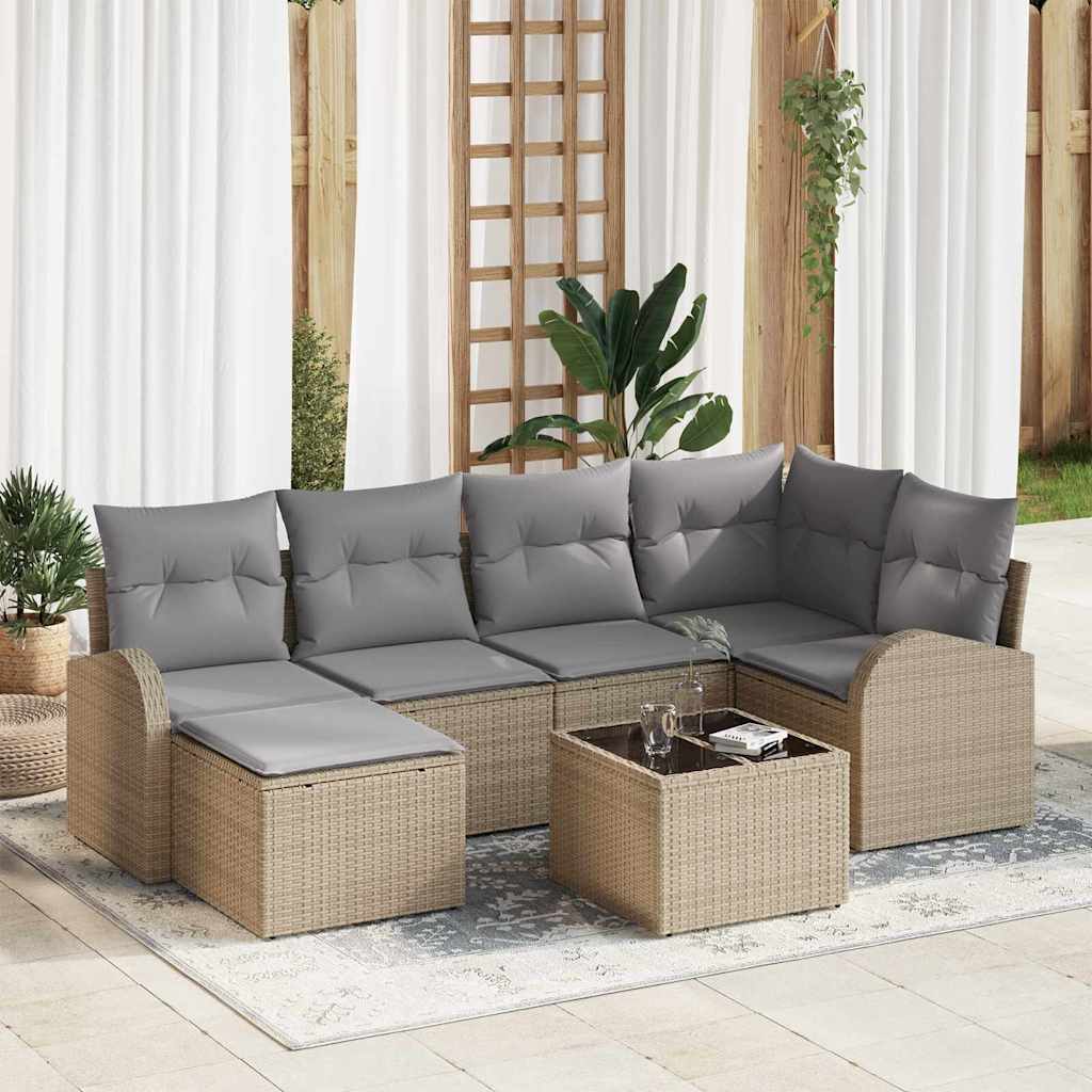 vidaXL Sofa Set mit Kissen 7 pcs Beige und hellgrau Poly-Rattan