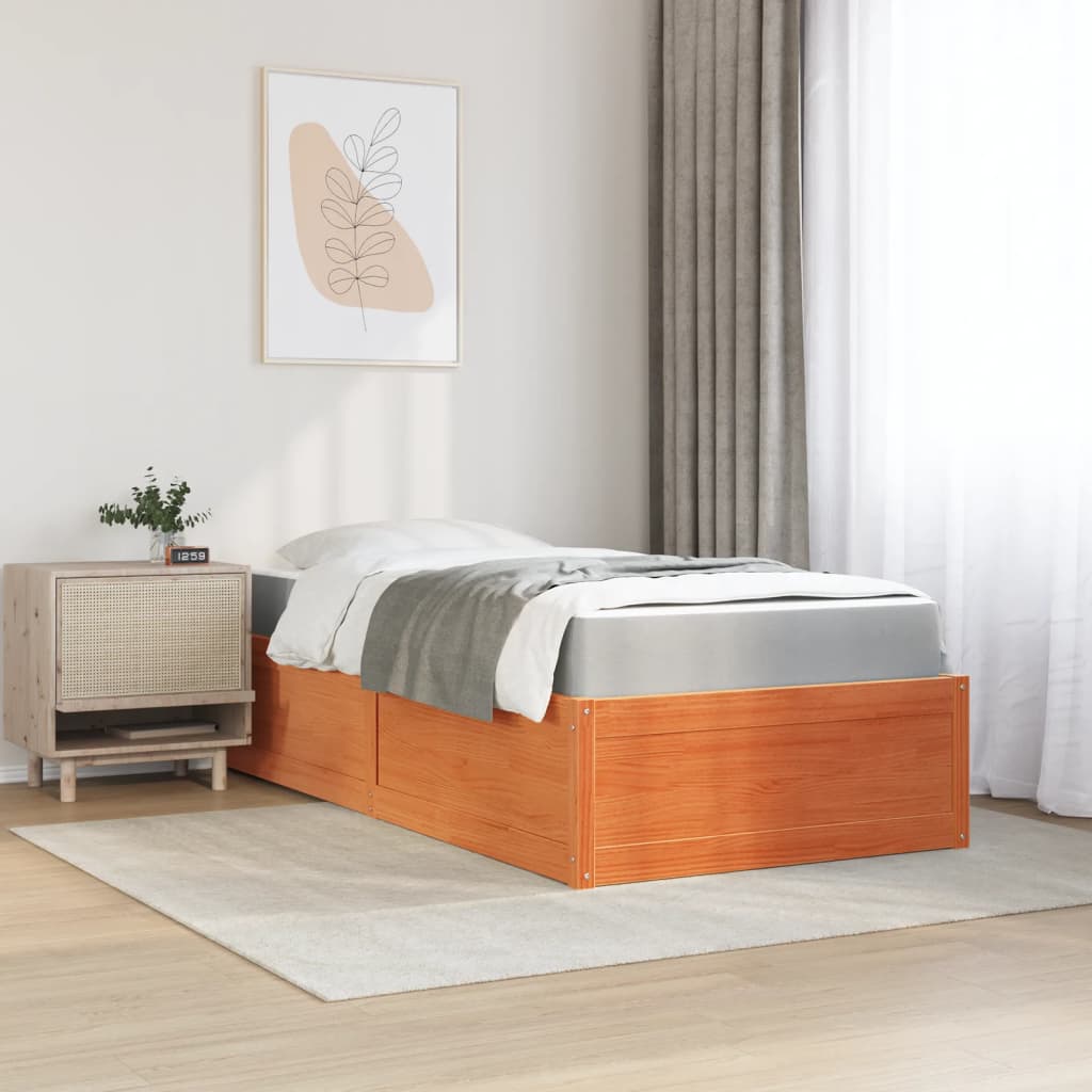 vidaXL Lit avec matelas cire marron 100x200 cm bois massif de pin - Image 3
